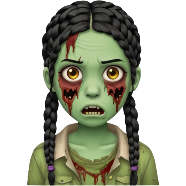 make a zombie with a half ruined mouth girl with black braids emoji