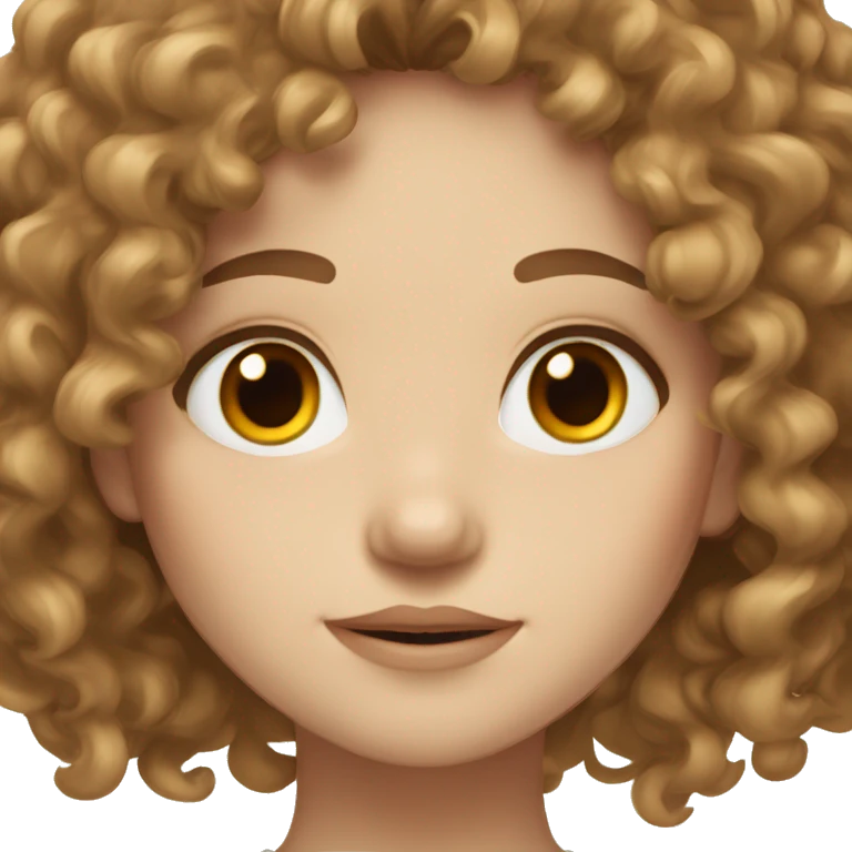 a pale girl brown  tall curly hair with big volume and light brown eyes   emoji