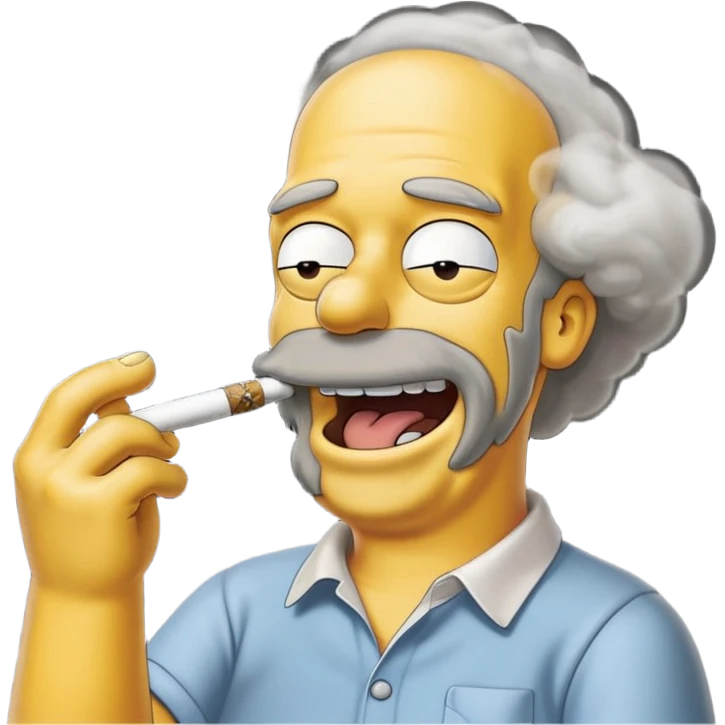 Hommer Simpson ki fumme un enorme joint plien de fumme dans le decord et il rigole  emoji