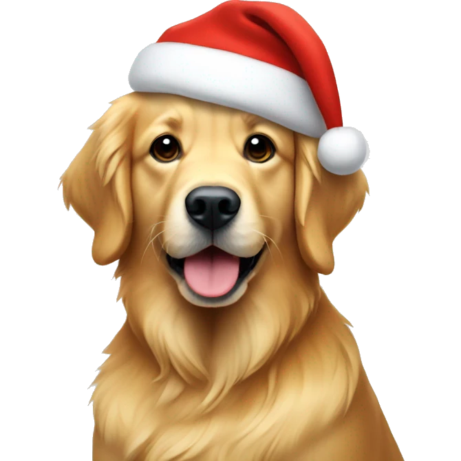 Golden retriever wearing a Santa hat emoji