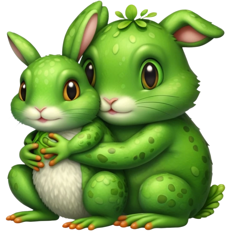 Rabbit hugging frog emoji