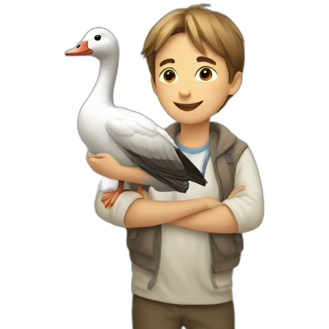 A goose and a boy emoji