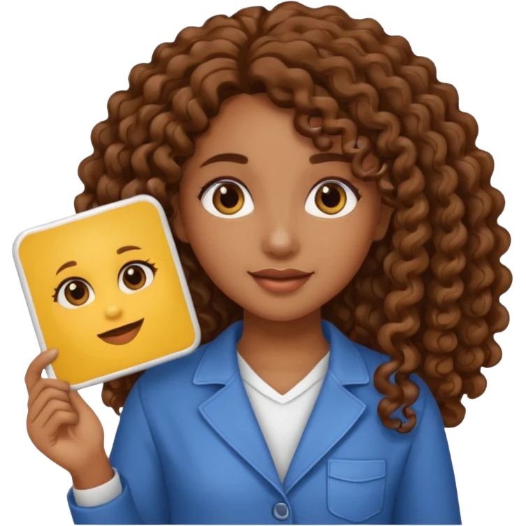 A girl with medium brown skin and long curly holding a sign saying good girl emoji