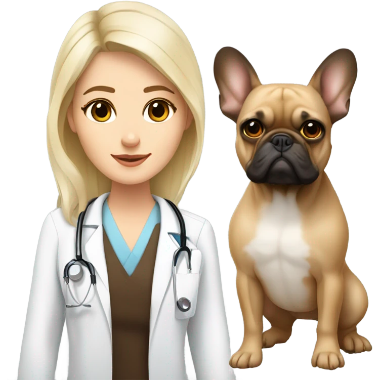 One long haired blonde doctor with dark brown eyes with a fawn French bulldog  emoji