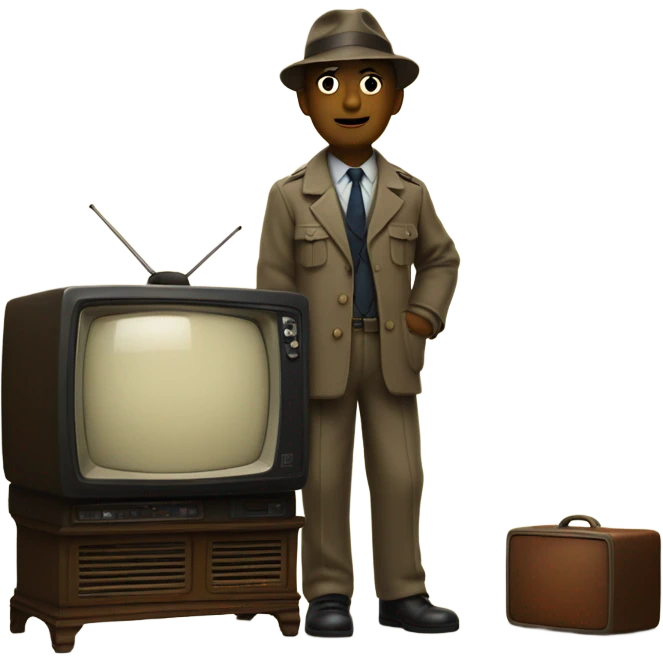 detective standing in anticipation behind a vintage TV set emoji