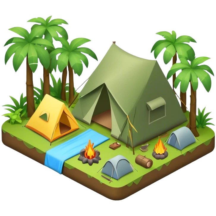 3d-isometric- jungle with camping emoji