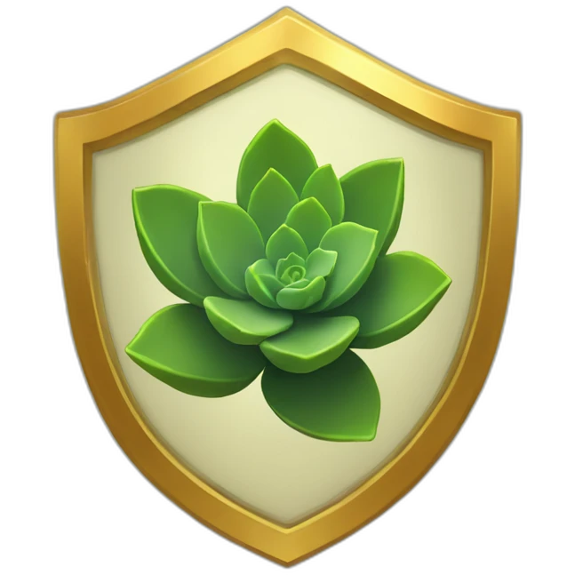 a succulent inside a shield with a golden border which has a ring of shrubbery around it emoji