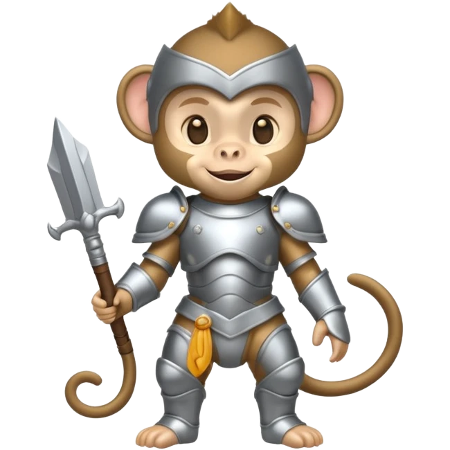 baby monkey in silver armor, full body, smile emoji