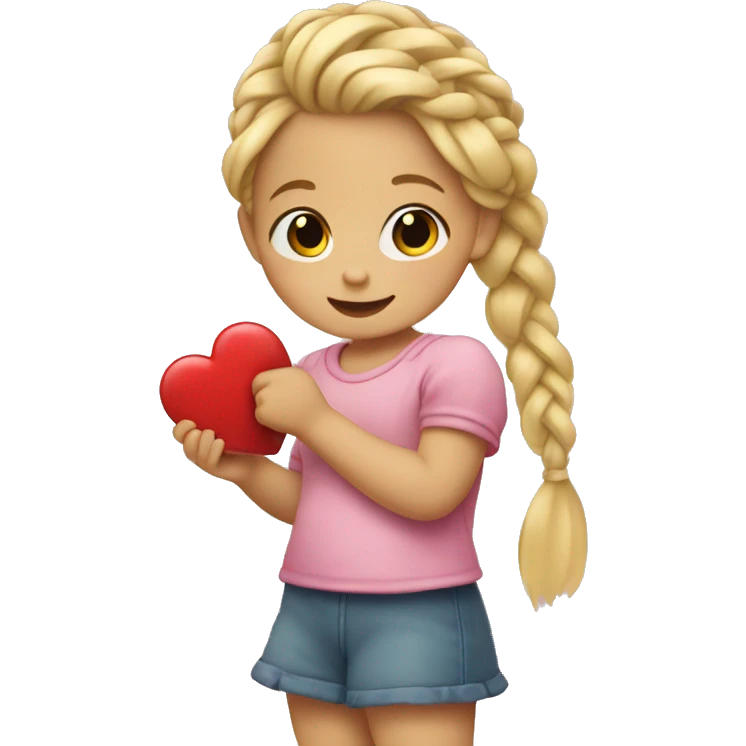 Blonde girl toddler with braid holding a heart emoji