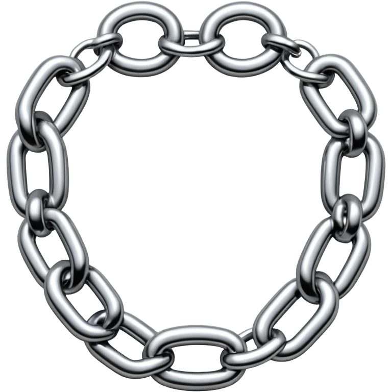 A thick luxury chain emoji made of liquid silver chrome, smooth rounded links, glossy metallic reflections, heavy swag aesthetic, minimalistic iOS emoji style, centered, clean white background emoji