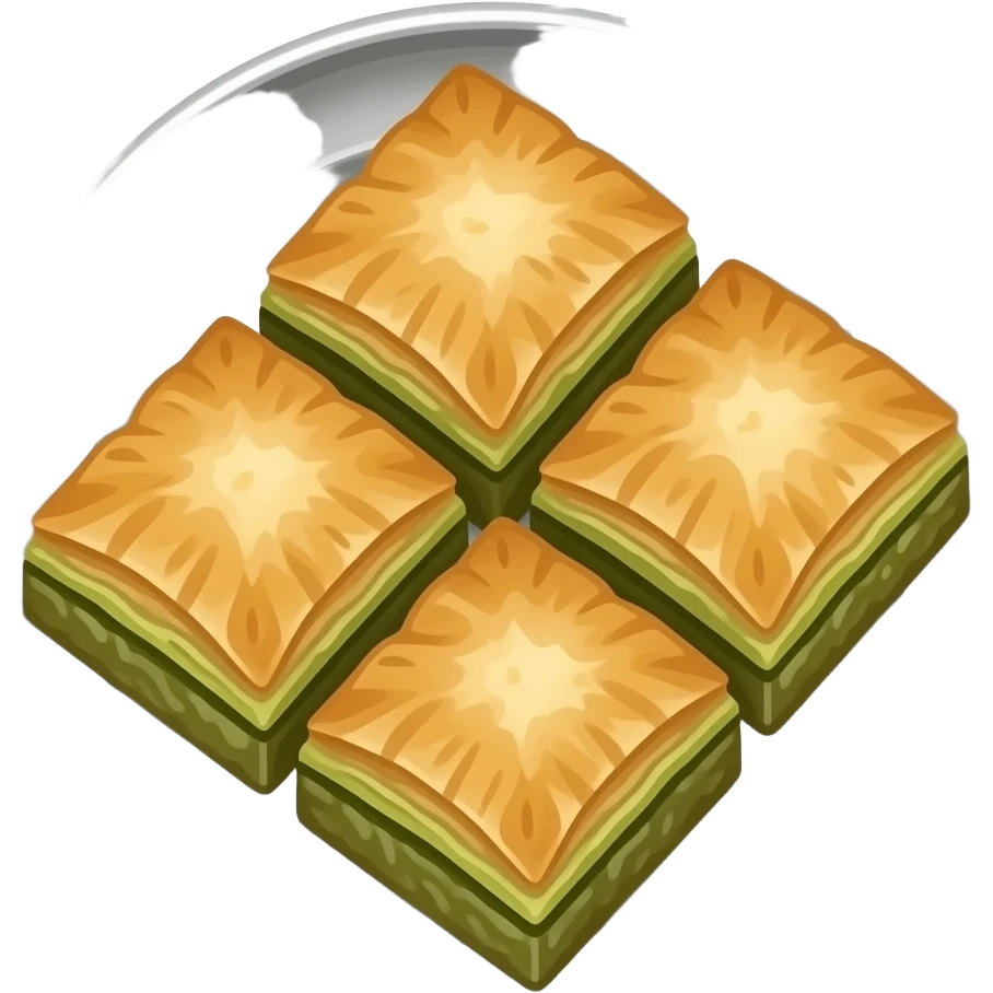 Yuvarlak gümüş bir tepside kare dilimlenmiş fıstıklı baklavalar emoji