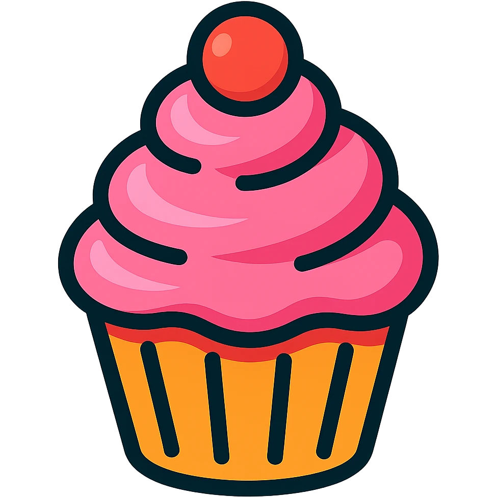 cupcake with pink icing, vibrant and cute emoji