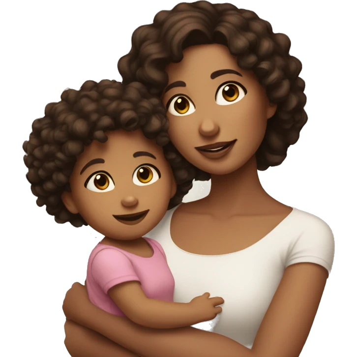 Brunette woman with dark brown eyes holding brunette toddler girl with curly hair and brown eyes emoji