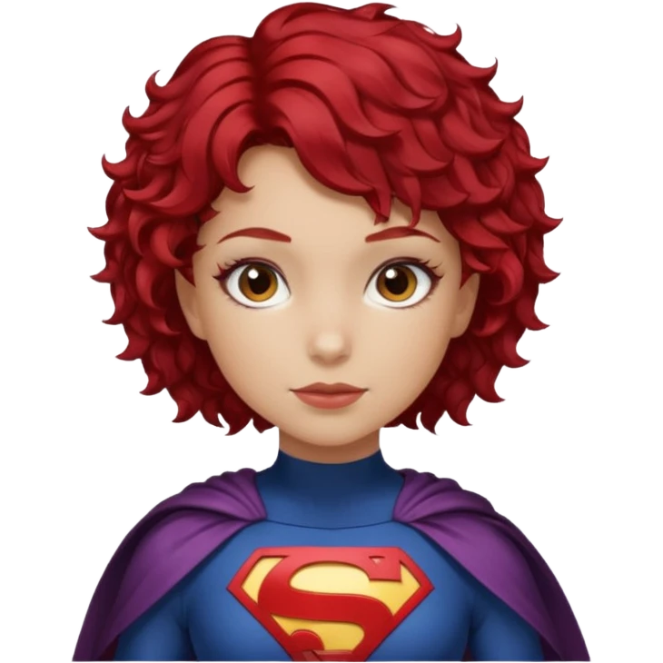 girl with short curly cherry red hair. Brown eyes. Superhero emoji