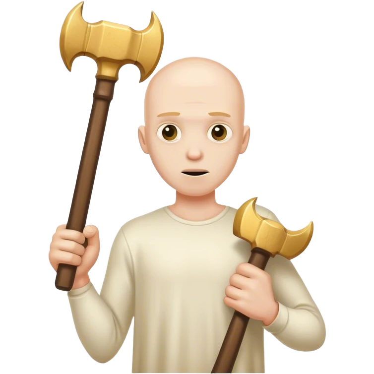 pale man with ten arms holding a big gold hammer emoji