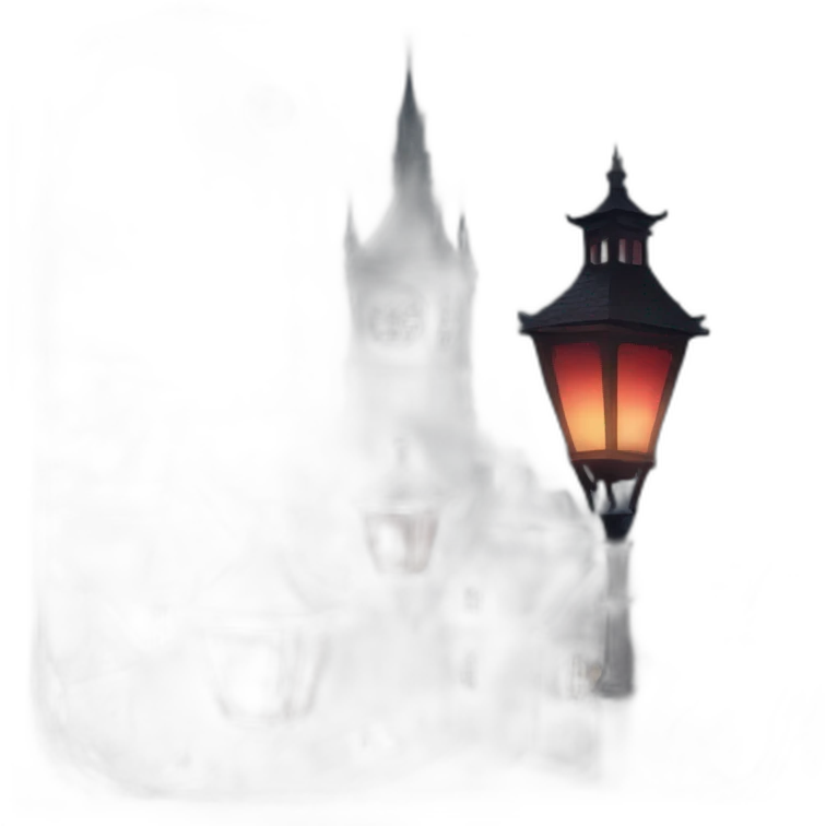 a victorian city, night time, blood moon in the sky, mist, lamps, in the style of Bloodborne emoji