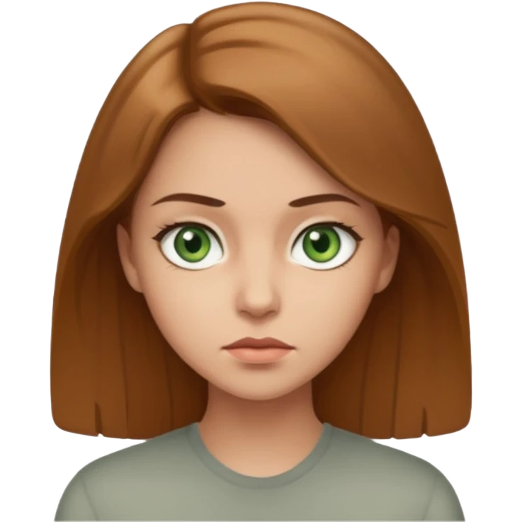 Девушка, светлая шатенка с длинами волосами, лет 25 с серо зелёными глазами по темнее с более серьезным лицом  emoji