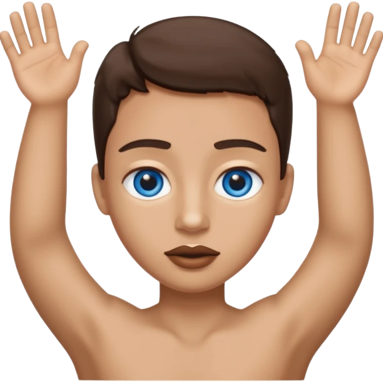 beige rectangle with rough arms and legs and very realistic blue eyes and brown lips. emoji