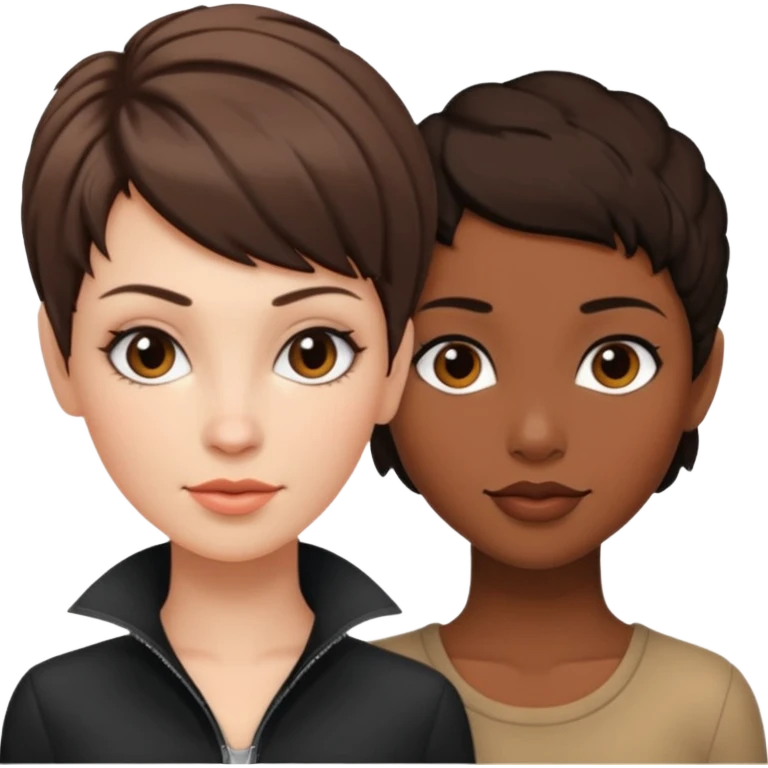 white woman brunette with a pixie hairstyle and black woman with long locks that looks more masculine emoji