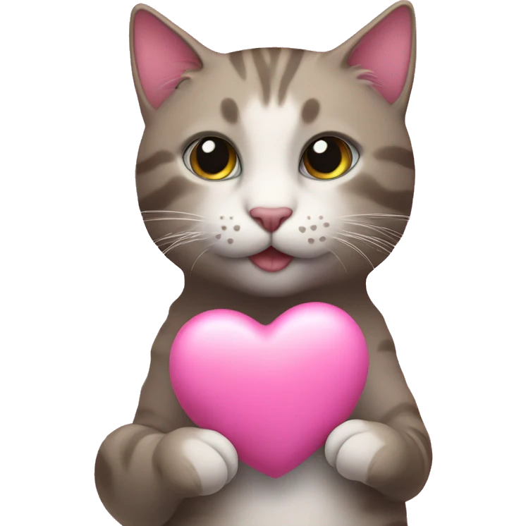 cat holding a pink heart emoji