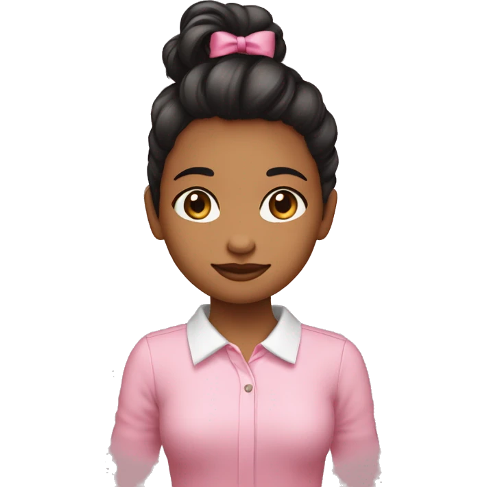 Niña de pelo marrón con camisa negra de manga larga y un moñito en el cuello color rosado emoji