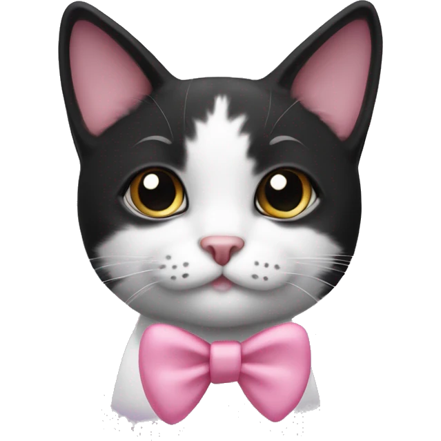 Black and white cat with a small pink bow on just one ear emoji