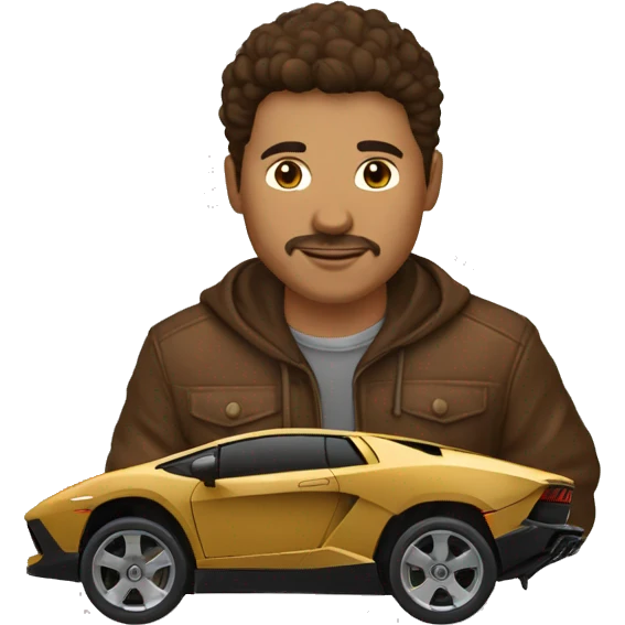 Adolecente de pelo corto y marrón y de fondo un Lamborghini emoji