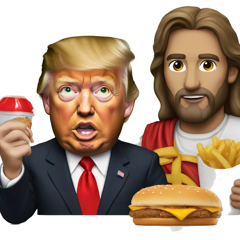 Donald trump eating McDonalds with Jesus emoji