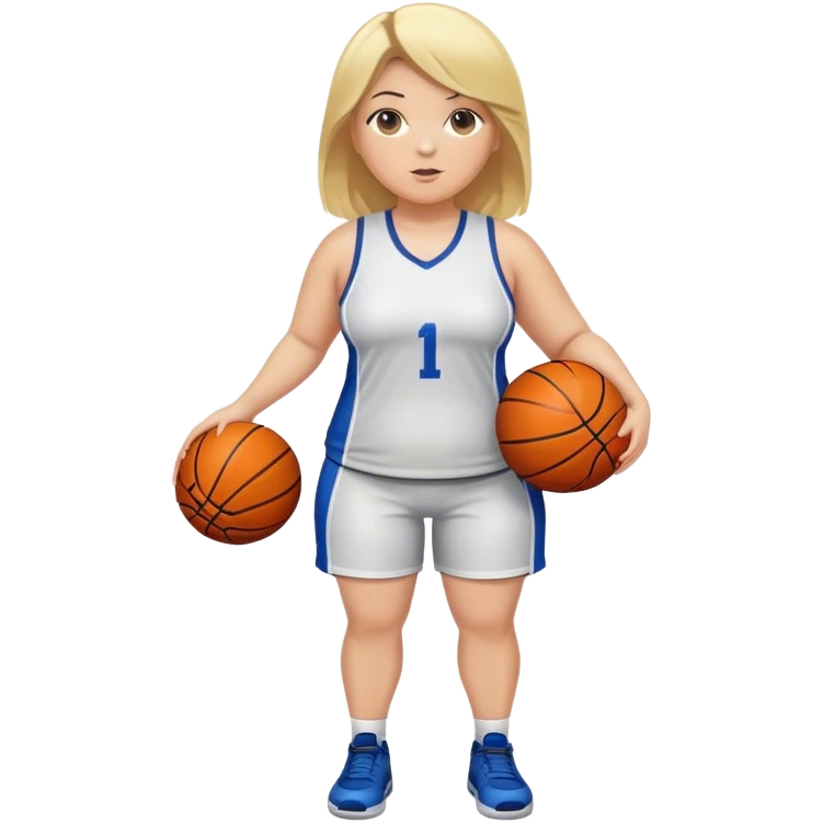 Full Body white plus size Girl head coach holding basketball with blonde hair  emoji