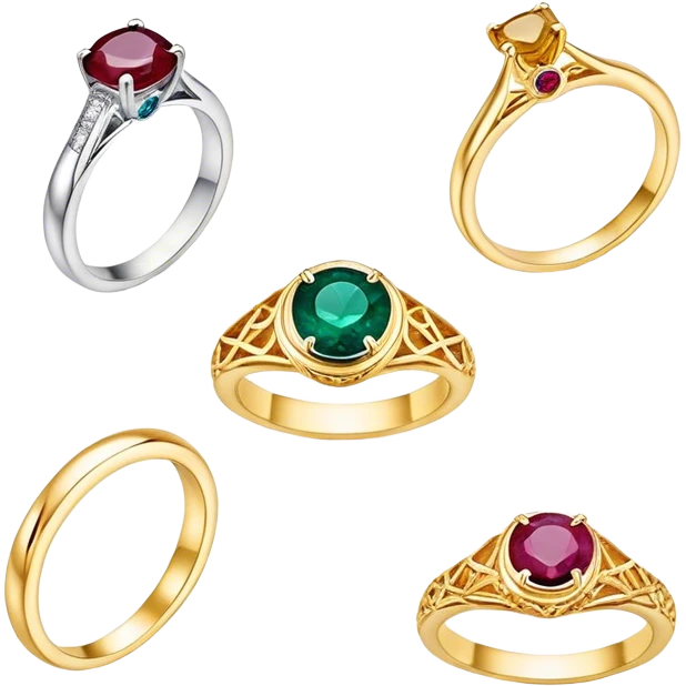 Create a bright and eye-catching emoji symbolizing jewelry craftsmanship and the art of making jewelry. Include a sparkling gemstone, a delicate ring, and tools like a hammer or chisel. The design should be elegant, with fine details and a luxurious feel, representing the precision and artistry of jewelry making. Use vivid colors like gold, silver, and deep jewel tones for the gemstone. Ensure the icon has a transparent background. emoji