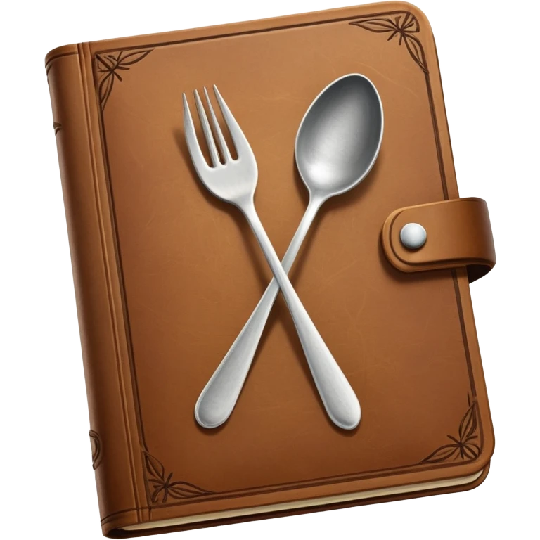 Closed cookbook with a fork and spoon symbol on the cover – collection of recipes emoji