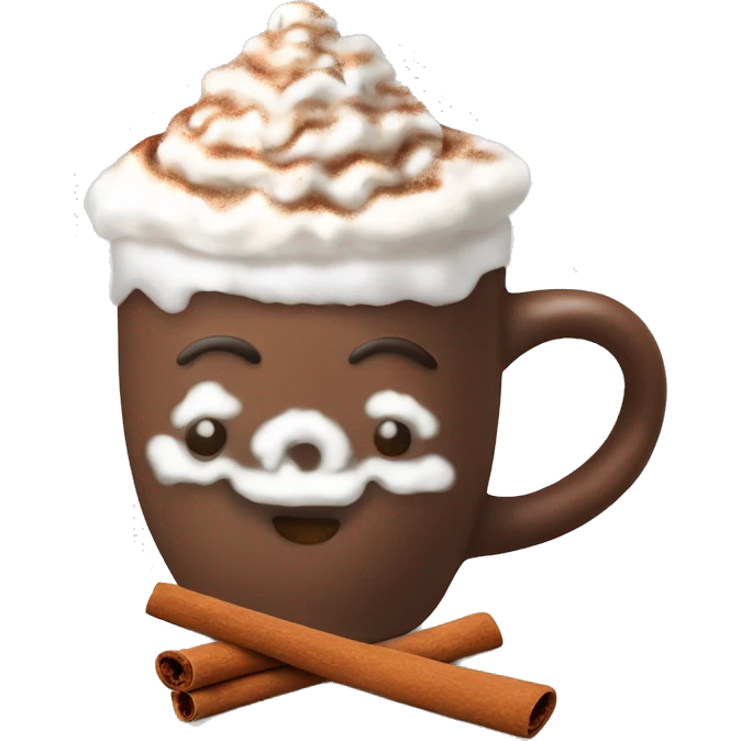 Decorated Christmas mug of hot chocolate with whipped cream and cinnamon emoji