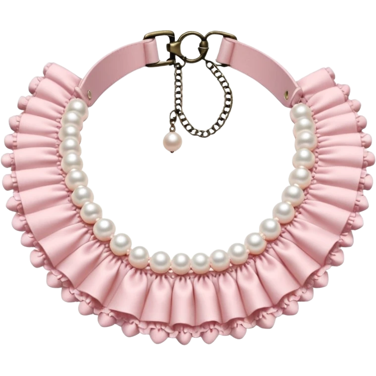 Pastel-baby-rose-pearl-pink Lolita-styled aesthetic cute kawaii choker-collar-necklace with white frills emoji