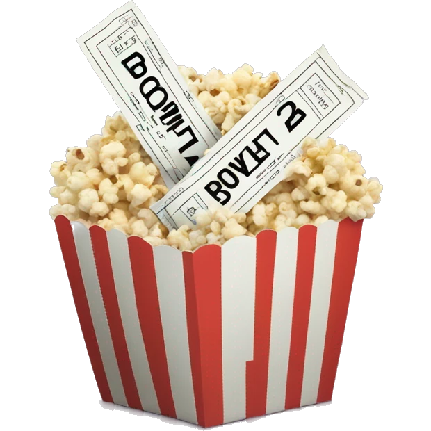 2 movie tickets, 1 popcorn, 1 poster emoji