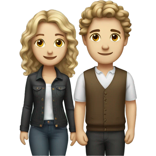 A straight couple that has wavy hair and white emoji