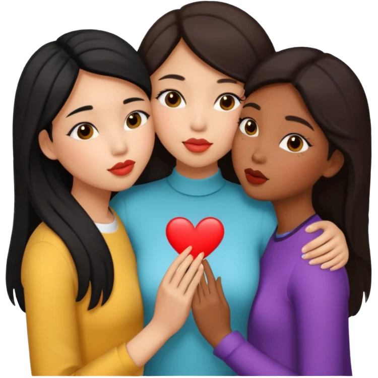 3 filles qui se font un petit bisou : une asiatique, une latina et une noire emoji