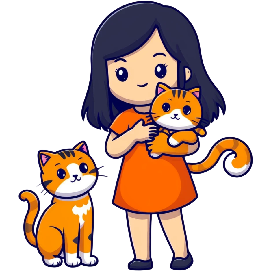 girl with long black hair holding an orange cat emoji
