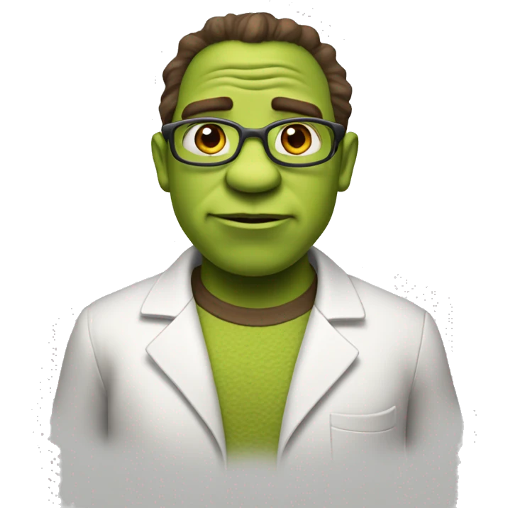 scientist Shrek emoji with brown eyes emoji