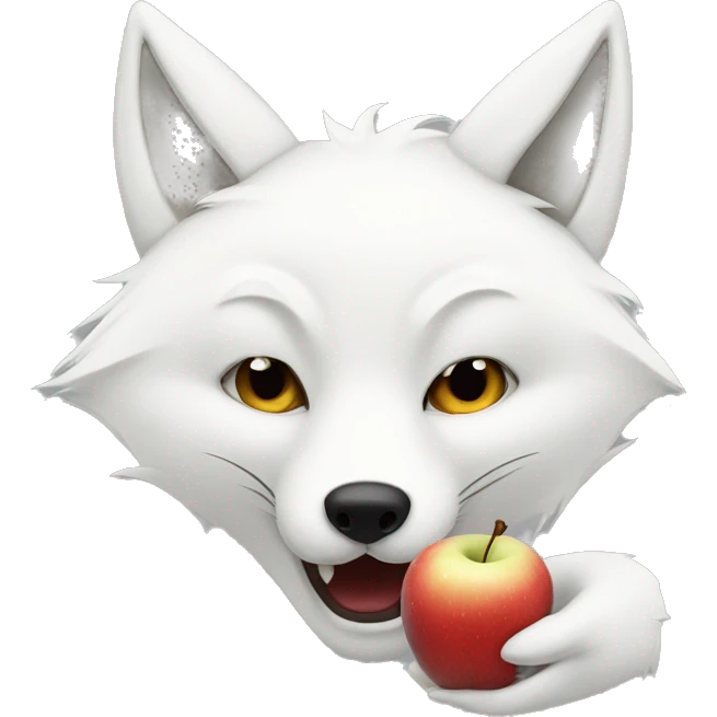 white fox bitting a white apple emoji