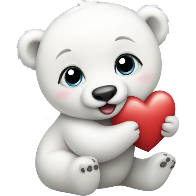 Baby Polar bear holding a heart emoji
