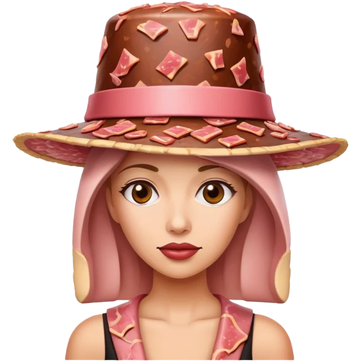 woman in fancy hat made of SPAM MEAT emoji