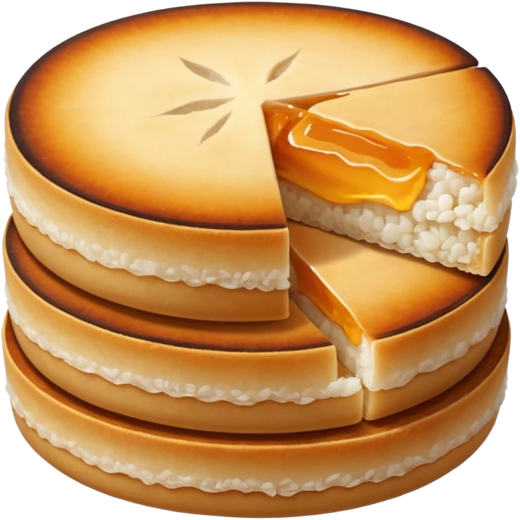 round flat rice cake, lightly toasted surface, emoji