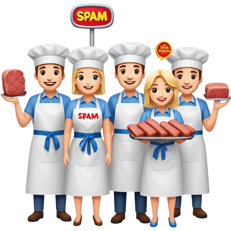 spam artists welcoming guests at a spam meat exhibition  emoji
