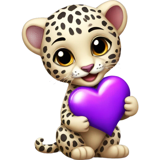 Baby leopard holding a purple heart  emoji