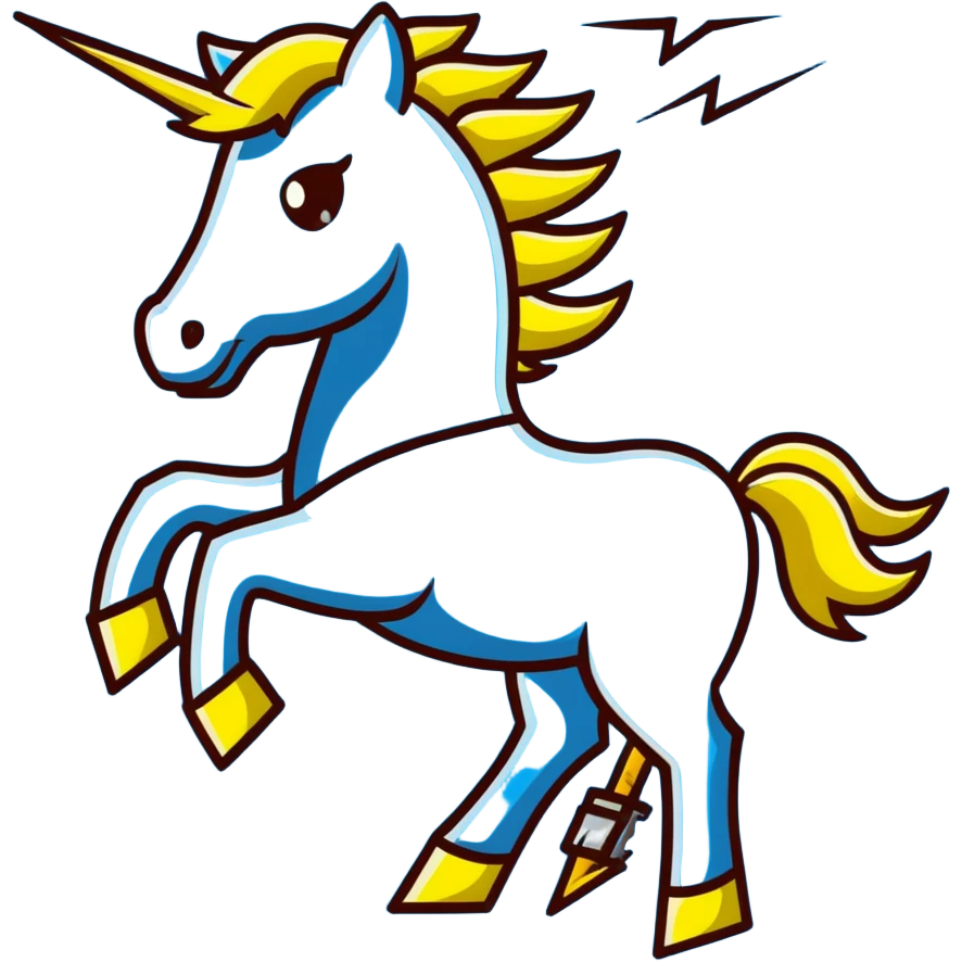 yellow fast electric horse made of electricity, bolts, visible yellow wires, lightning, blue electricity, dynamic galloping pose emoji