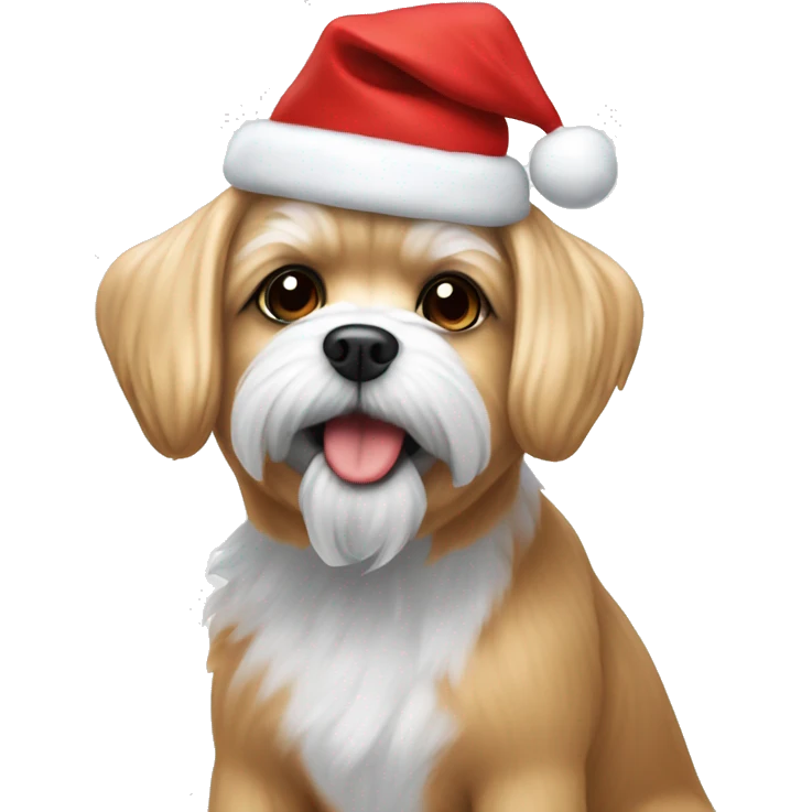 Caramel Maltese in a Christmas hat emoji