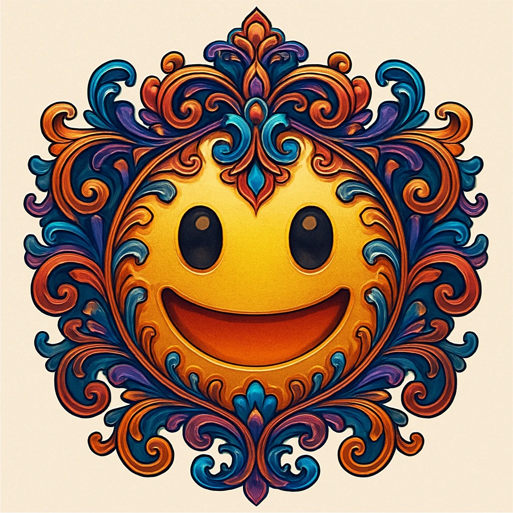 an emoji with elaborate decorations, ornate shapes, and a sense of complexity, using rich color gradients emoji