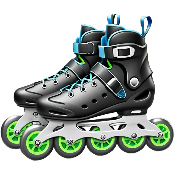 An icon showing a close-up of inline rollerblades resting on smooth asphalt in a park. The background features trees, grass, and a clear sky, with the vibrant green landscape creating a serene outdoor vibe. The skates' wheels are highlighted against the pavement. Transparent background  emoji