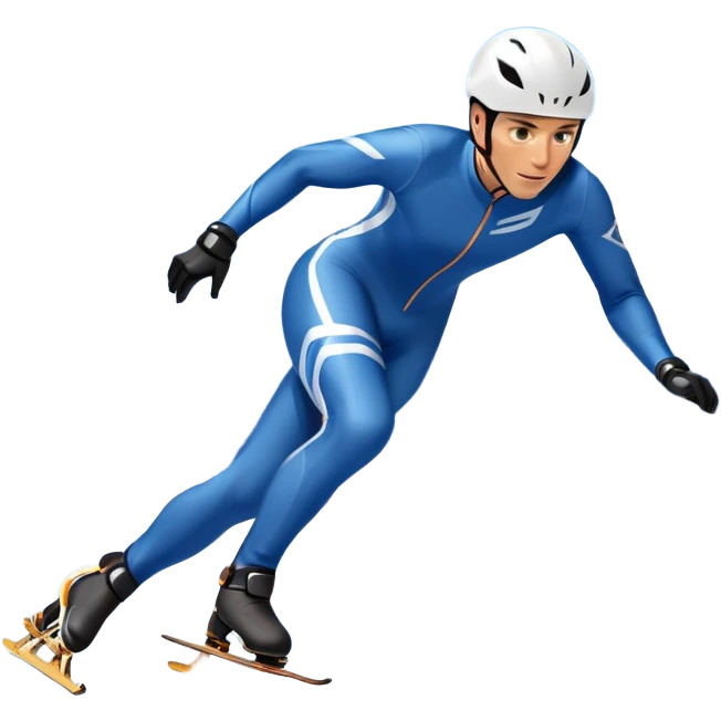 An icon showing a grand arena, snow-covered mountains in the distance, and a crisp blue sky. professional speed skater leaning into a turn on a polished ice track, dressed in a sleek suit and helmet. Transparent background highlights speed and precision. emoji