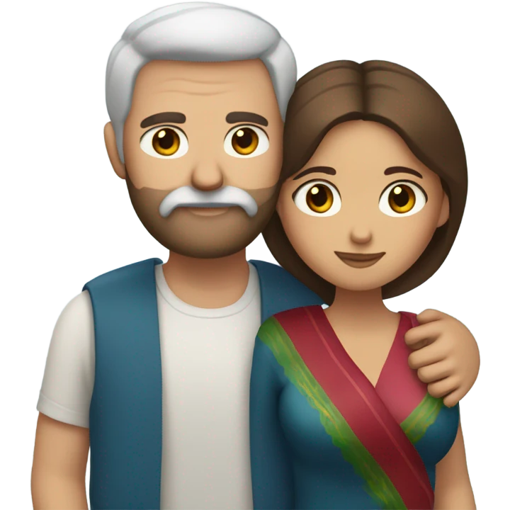 White bearded man with blue eyes hugging Mexican woman with brown hair and brown eyes emoji